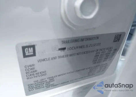 2020 Chevrolet Silverado 1500 4Wd Short Bed High Country z USA, uszkodzony, nr VIN 1GCUYHEL1LZ132101